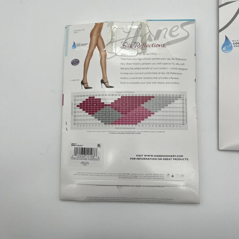 Hanes Pantyhose Womens AB Black Tan Silk Reflections Silky Sheer Lot of 3‎